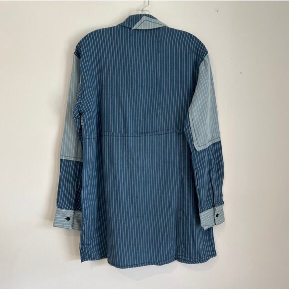 NWT Free People x Sandrine Rose Patchwork Striped Button-Up Shirt, Blue, Small - Picture 6 of 6
